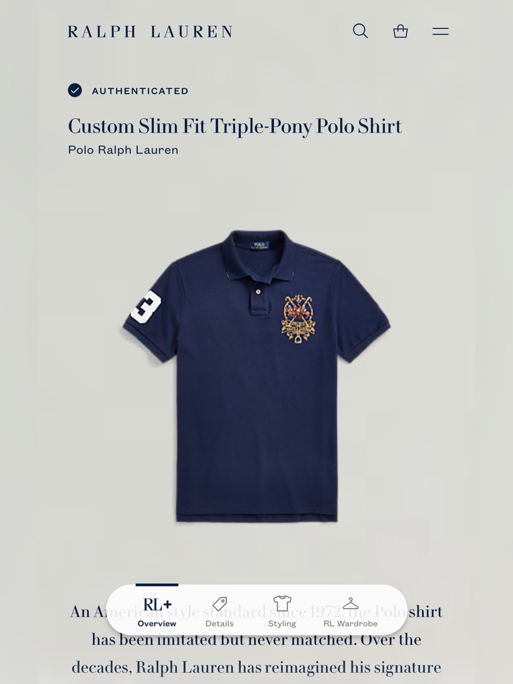 Polo by Ralph Lauren Navy Embroidered Crest Slim Polo